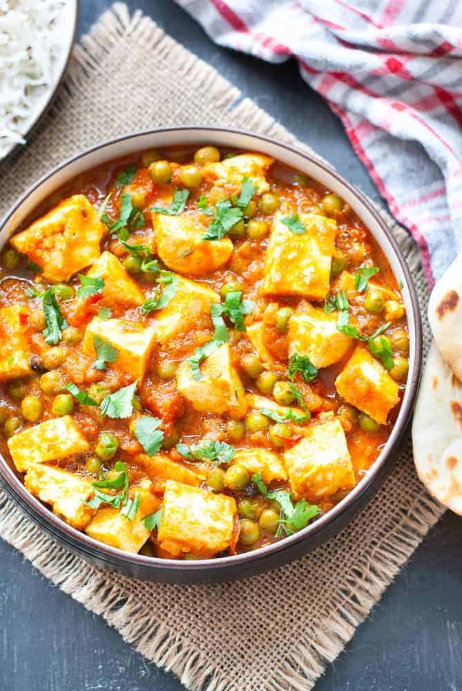 Mutter Paneer in a bowl