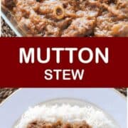 Mutton stew in a dish and with rice