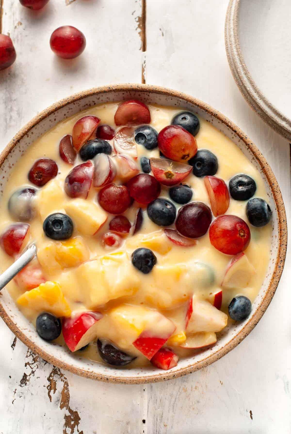 fruit custard in a bowl