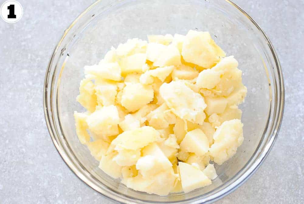 smashed potatoes in a bowl