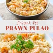 prawn pulao in a bowl and plate