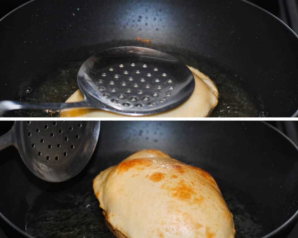 bhatura frying in hot oil
