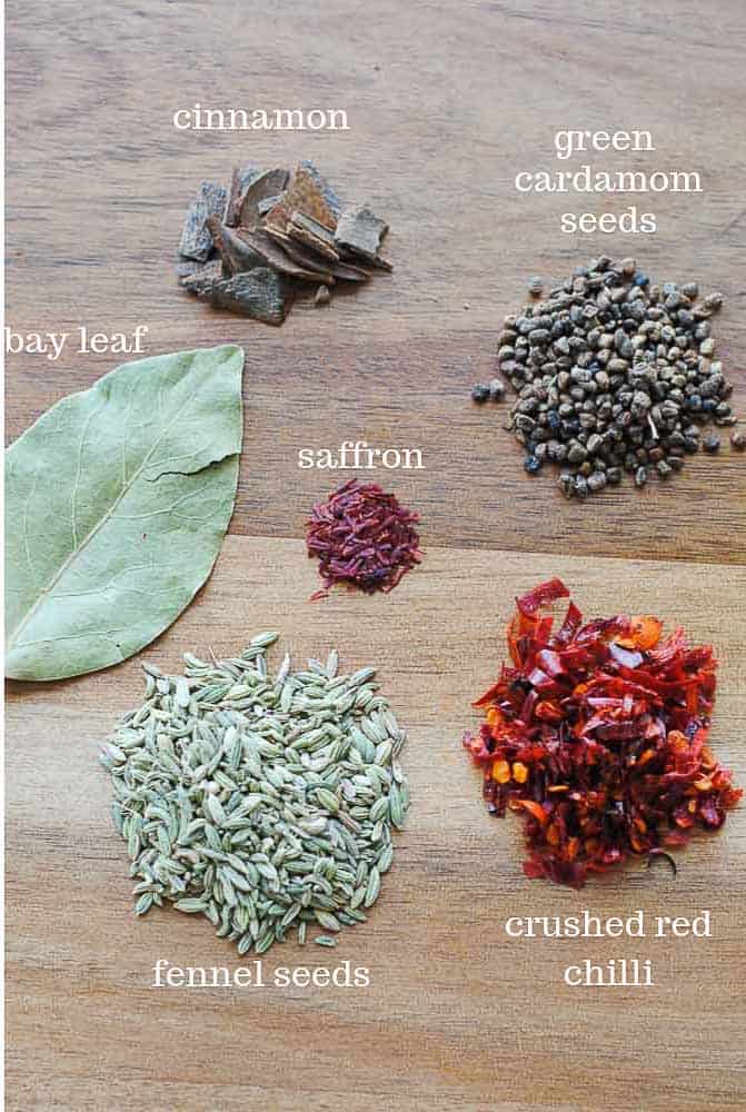 dry spices on a wooden board