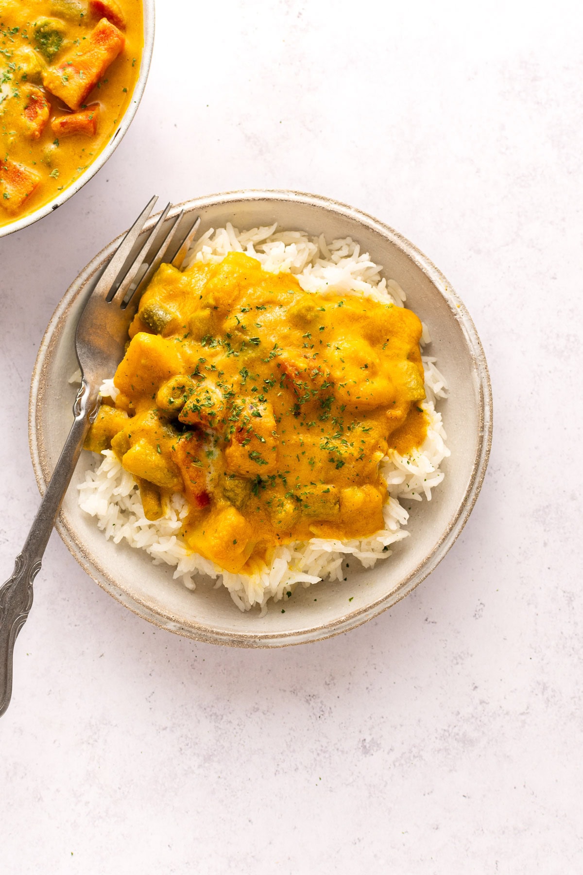 vegetable korma in a big spoon over the instant pot