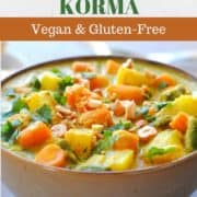 vegetable korma in a brown bowl