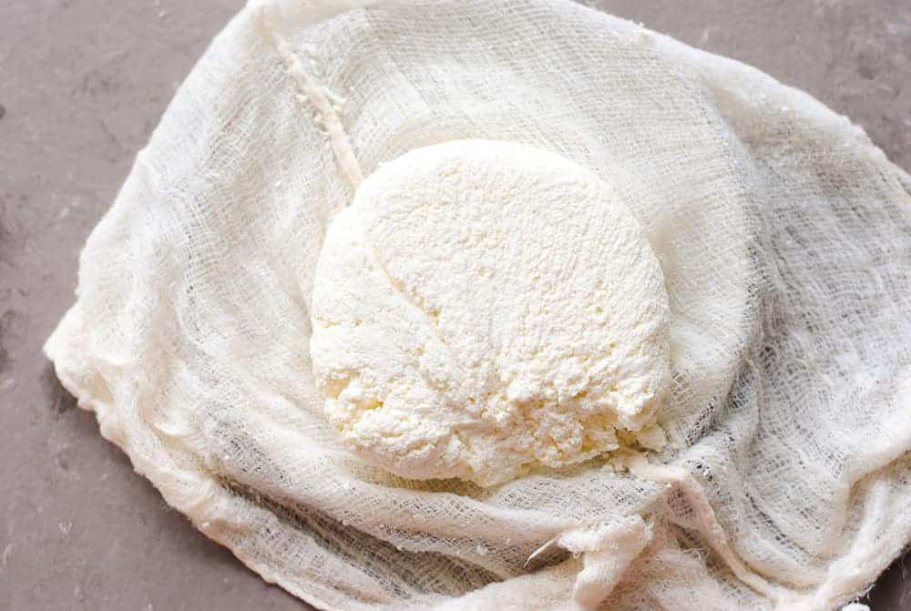 paneer cheese on a cheesecloth