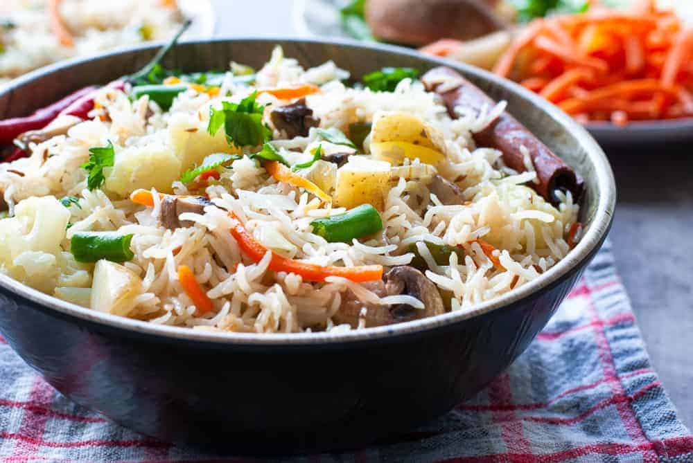 vegetable pulao in a bowl