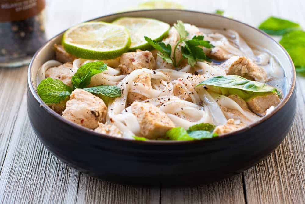 chicken pho soup in a bowl