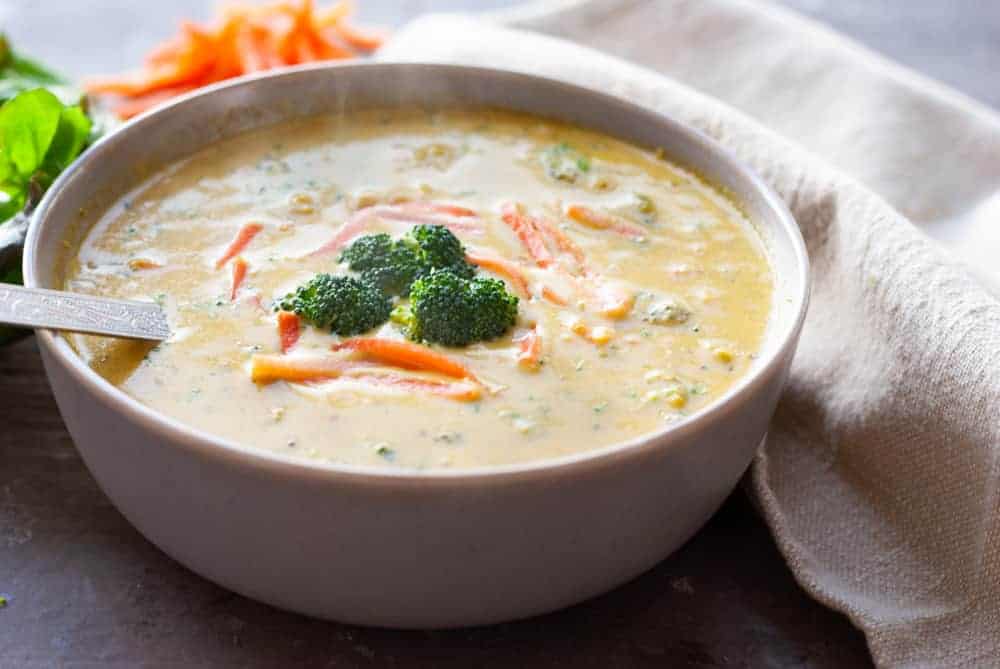 broccoli cheddar soup in bowl