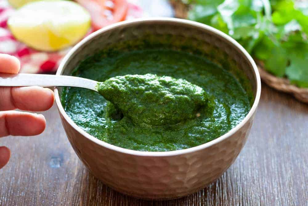 coriander chutney in bowl