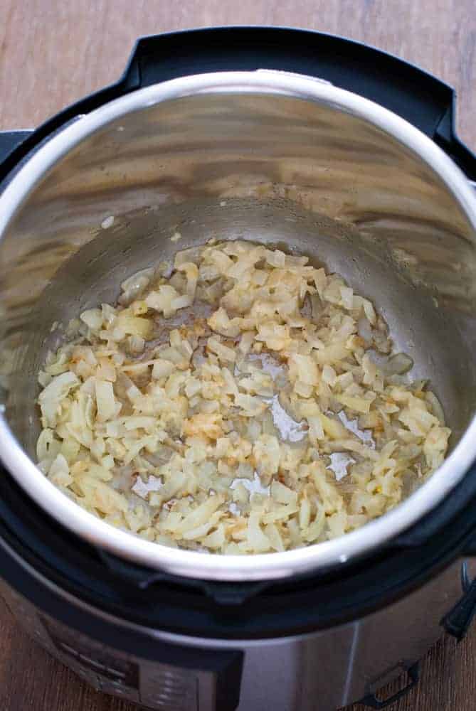 onions and garlic in butter in instant pot