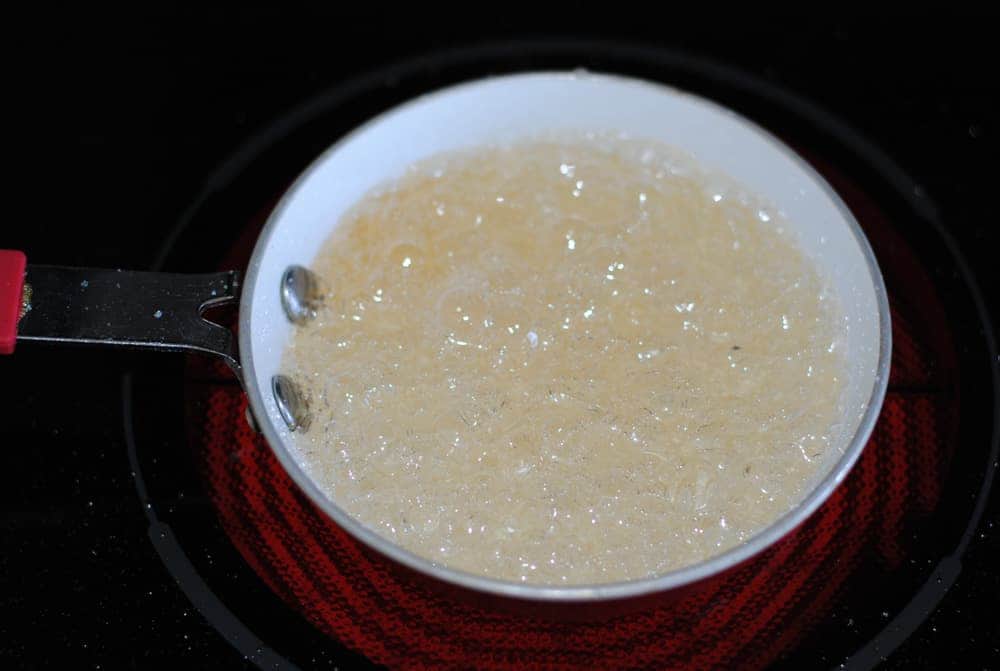 caramelizing sugar in a small frypan