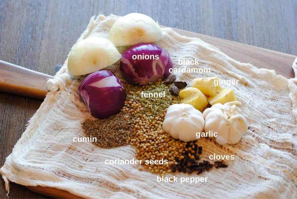 ingredients for making yakhni or stock