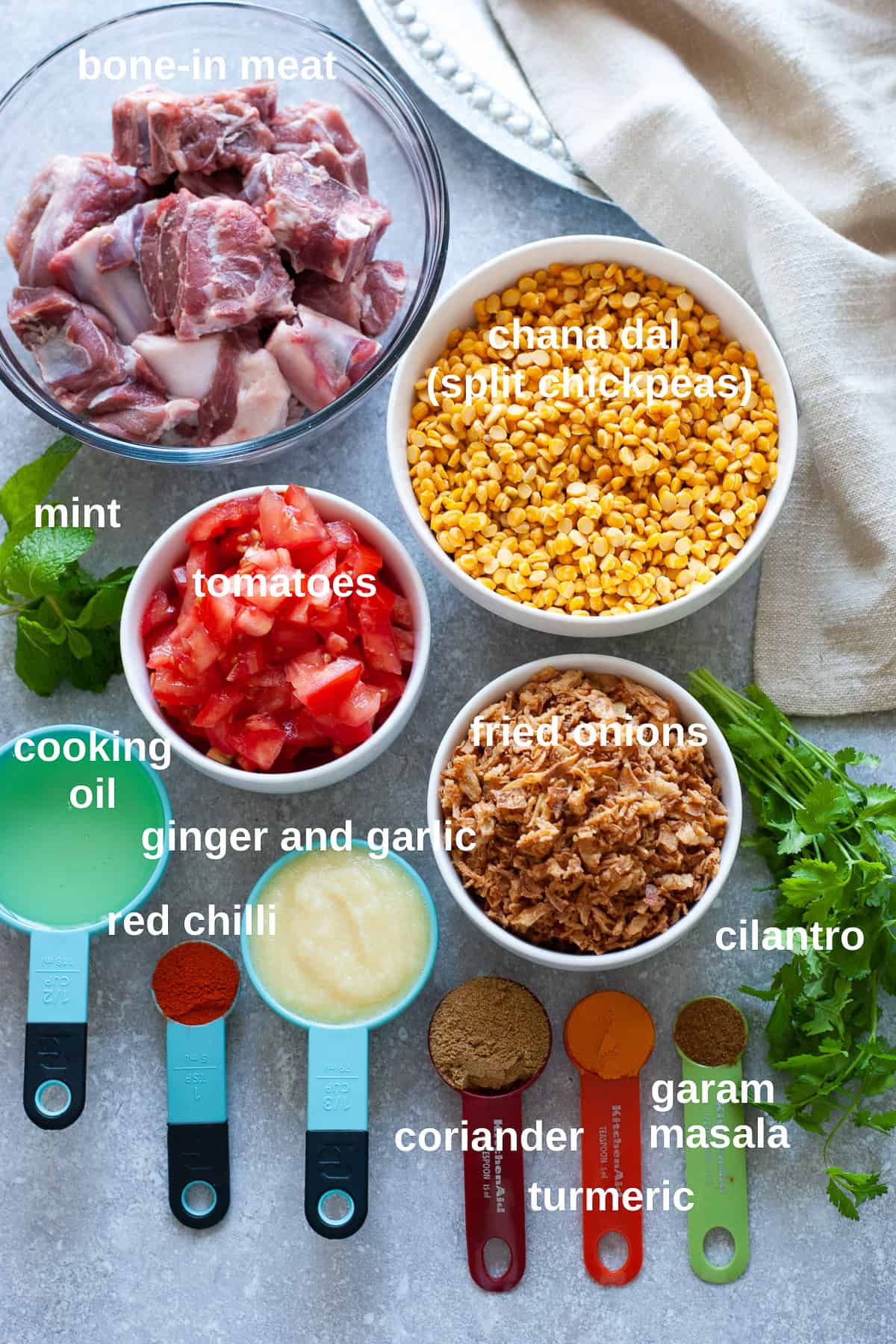 ingredients for meat and lentils curry