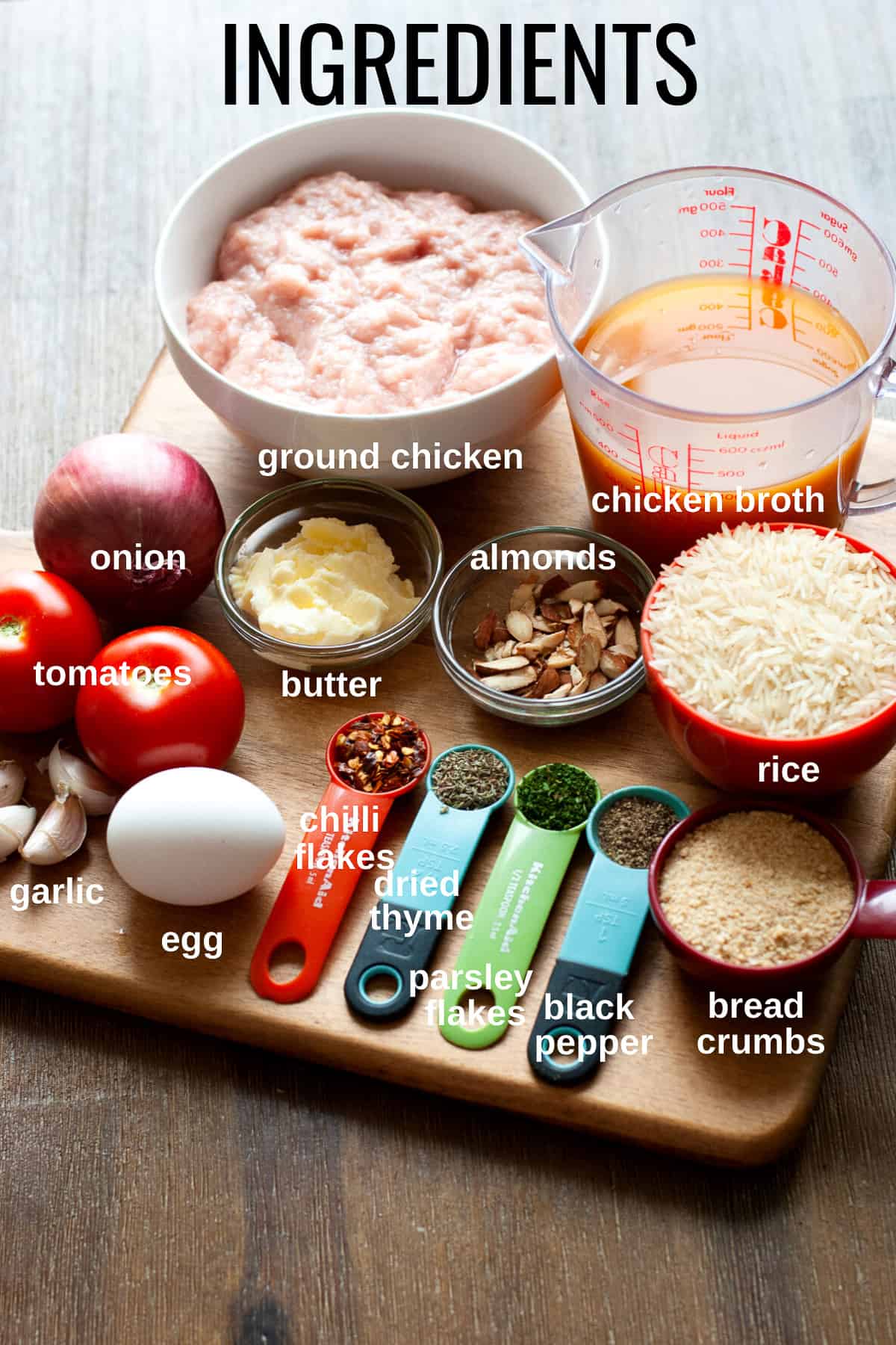 ingredients for meatballs and rice