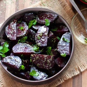 dressed beets in bowl