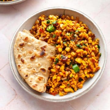 dry moong dal in plate with roti