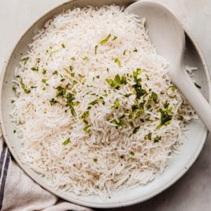 basmati-rice in a plate with a spoon