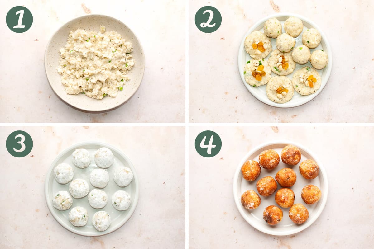 How to make kofta balls for malai kofta - step by step images in a collage. 