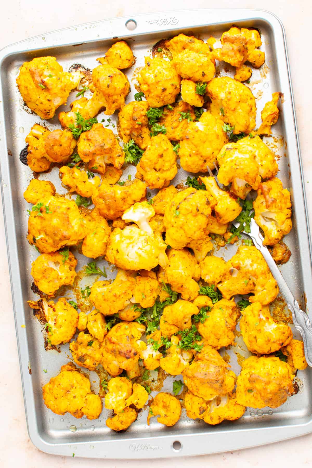 Tandoori gobi in a baking tray.