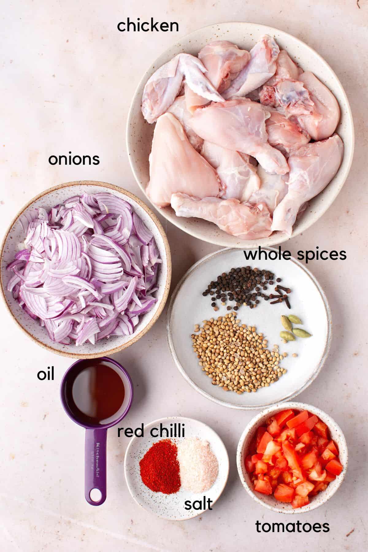 Chicken bhuna ingredients labelled.