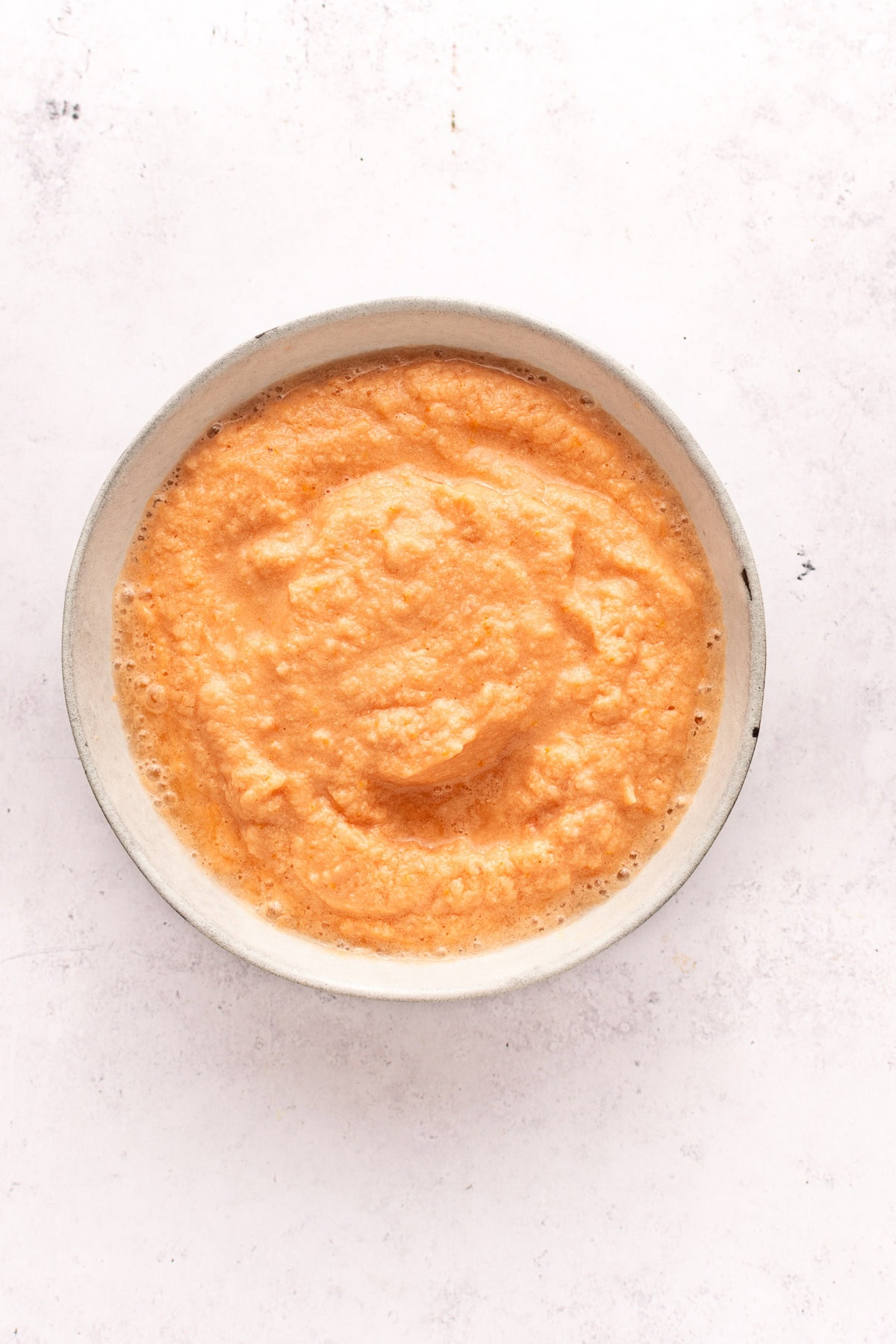 Wet masala for vegetable korma - ground onion, tomato, ginger, garlic, and cashews.